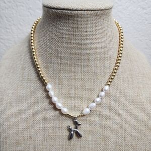 Elegant Gold Plated and Silver Beaded Necklace